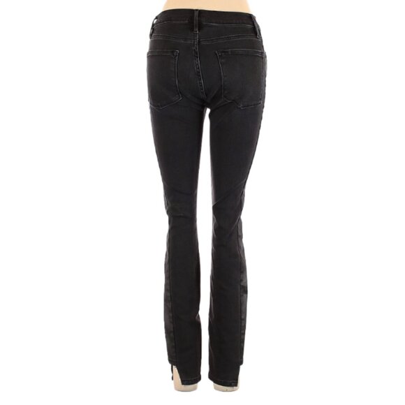 Frame Mid Rise Skinny Jeans With Faux Leather Side Panels Black Size 27 - Picture 2 of 3